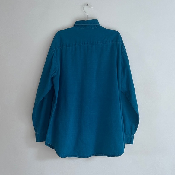 vintage 60s soft mens teal cotton collared work shirt chore jacket french L O/S - Picture 4 of 8